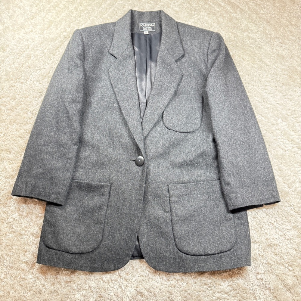 Vintage Karizma East Ltd Gray Blazer Women's M Classic Preppy Career Ukraine